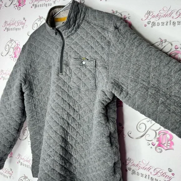 Eddie Bauer jacket pull over quilted sweater grey logos comfy thick warm quilt - Picture 3 of 10
